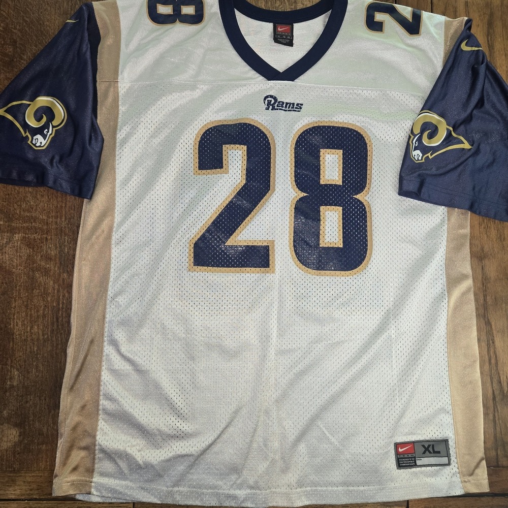 Vintage Y2k Marshall Faulk St Louis Rams Nike NFL Jersey White XL Away #28 Mesh